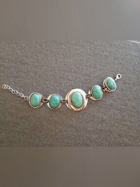 Turquoise Stone Silver-Tone Link Bracelet